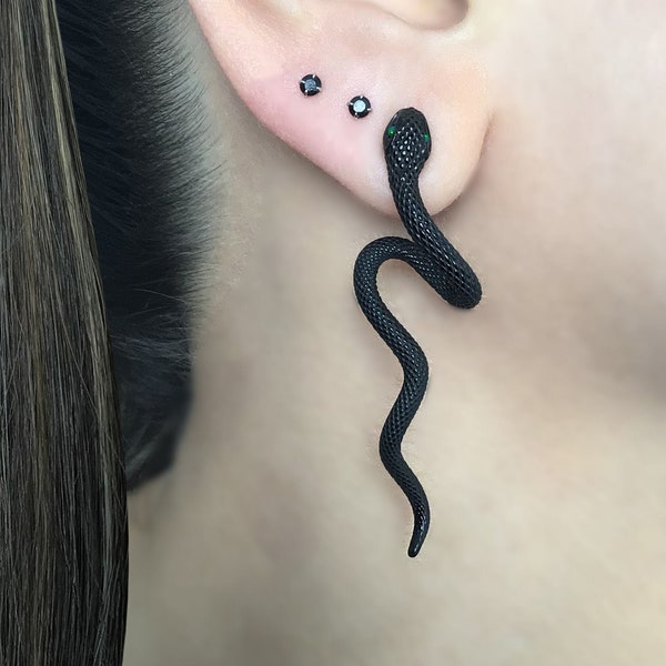Pendientes largos de serpiente, pendientes de serpiente, joyería gótica, acero inoxidable gótico negro