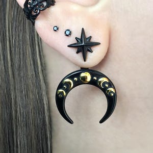 Moon phase earrings, Star and Moon earrings,  Front and back earrings ear jacket, black earrings,Moon ear jacket, Moon earrings, moon phase