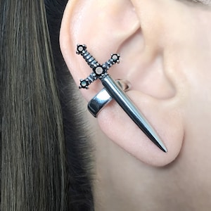 Sword  Ear cuff in Silver,  Sword cuff, gothic ear cuff, Dagger ear cuff, sword earring, ear cuff, fake cartilage, sword jewelry, cuff