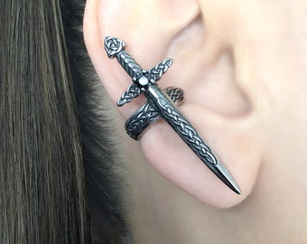 Celtic Sword Ear Cuff, Stainless Steel Viking Earring, No piercing jewelry