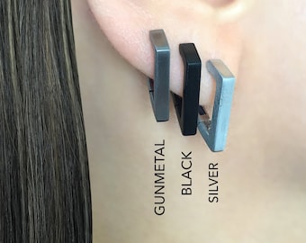 Geometric Stainless Steel Triangle Hoop Earrings, Mens Womens Minimalist Hoops