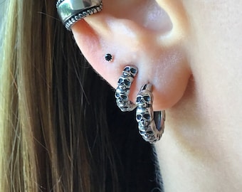 Oxidized skull  hoop earrings, hoop earrings, huggie earrings, huggie hoop, gothic jewelry, mens hoops, skull earrings, skull hoops