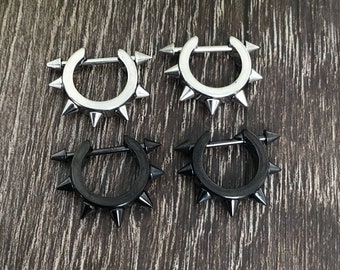 Double screw spike earrings, stainless steel earrings, gothic jewelry, hoop earrings, huggie hoops with spikes screw closure