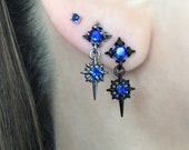 Sapphire Blue Starburst Earrings, Stainless Steel Earrings