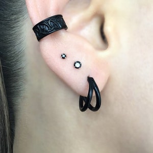 Double hoop earrings, hoop earrings, huggie earrings, huggie hoop, gothic jewelry, mens hoops, 316L earrings, mens earrings, oxidized hoops