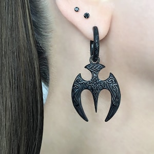 Celtic helmet hoop earrings, Celtic earrings,Viking earrings, hoop earrings, Celtic jewelry, mens hoops, black hoop, Norse earrings