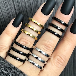 Triple row wide ring, Black ring, knuckle ring, Silver ring, Gothic ring, men's ring, matching rings, tree row ring