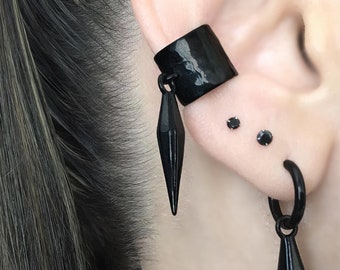 Puño de oreja con punta martillada, joyería gótica de acero inoxidable, joyería sin perforación