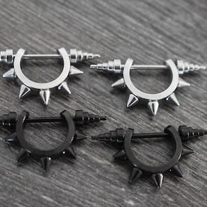 Double screw spike earrings, stainless steel earrings, gothic jewelry, hoop earrings, huggie hoops with spikes screw closure