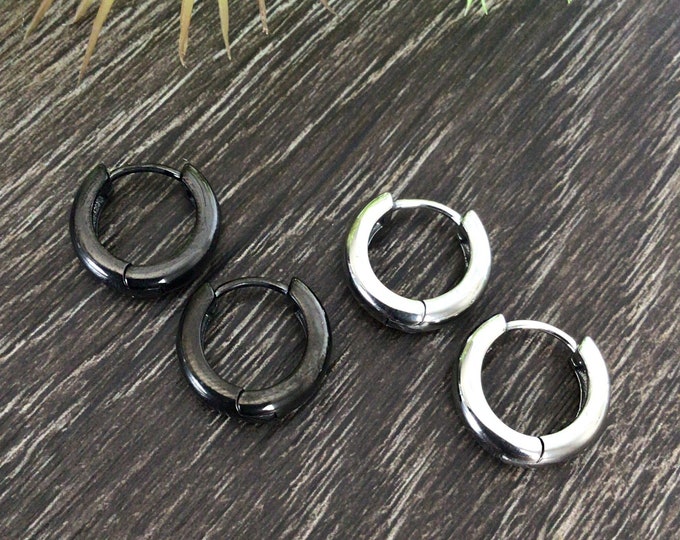 Hoop Earrings, Black Hoop Earrings, Mens Hoops, Simple Hoops, Black