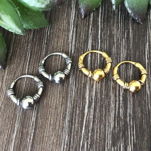 Ball hoop earrings, hoop earrings, huggie earrings, huggie hoop, gothic jewelry, men&#39;s hoops, ball earrings , snap closure hoops