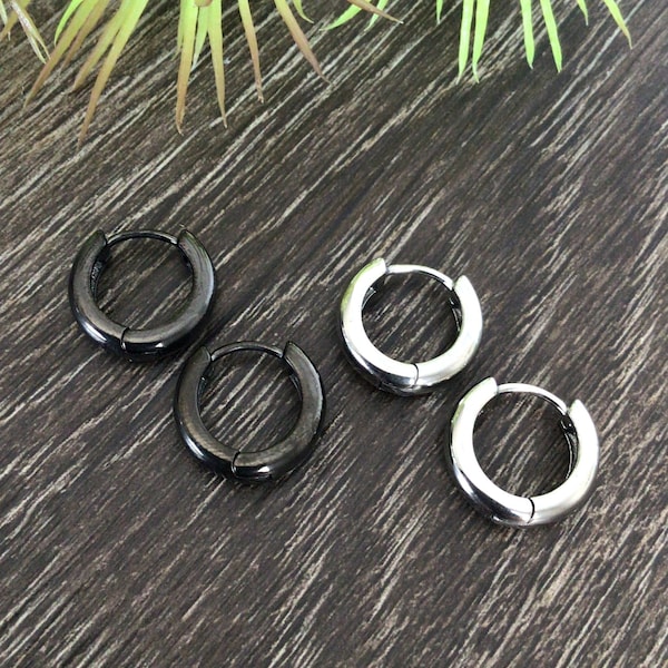 Hoop earrings, Black hoop earrings, mens hoops, simple hoops, black earrings, huge hoops, 316L stainless steel