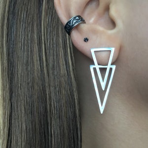 Front and back Triangle earrings, stainless steel earrings, ear jacket, geometric earrings, triangle earrings, double triangle earrings