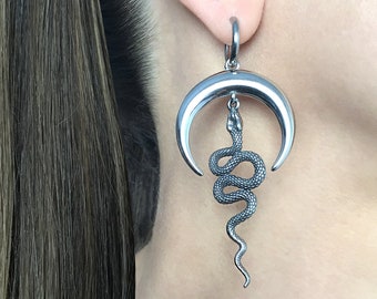 Pendientes de aro con luna y serpiente, joyería celestial, acero inoxidable