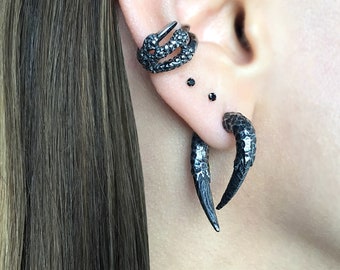 Claw Earrings, Gothic Ear Jacket,Front and back earrings, Goth stainless steel jewelry