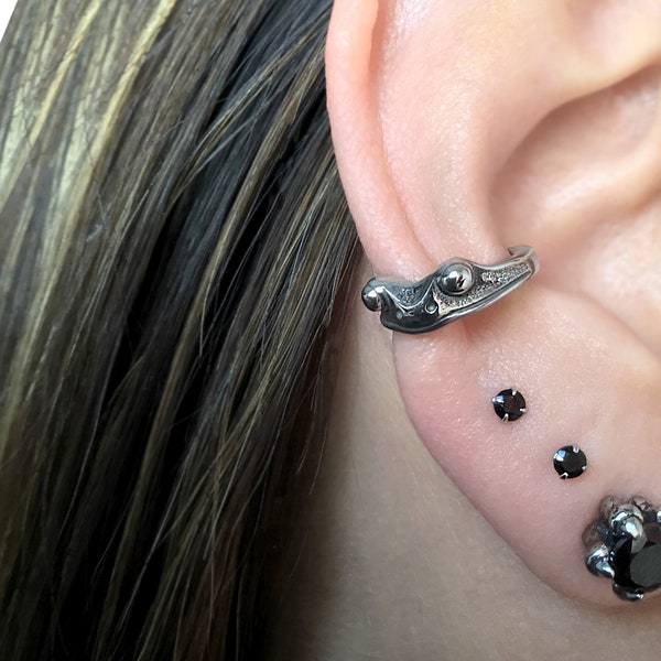 Frog Ear cuff, gothic ear cuff, stainless steel earrings, ear cuff, gothic jewelry, Frog jewelry, Frog ear cuff, mens ear cuff,