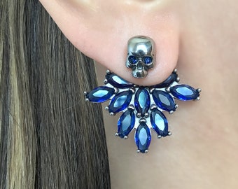 Skull Sear jacket with Sapphire Cubic Zirconia , Skull studs, Goth Stainless steel jewelry