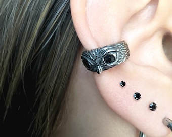 Owl Ear Cuff, Gothic Jewelry, No piercing earring, Single Stainless steel cuff
