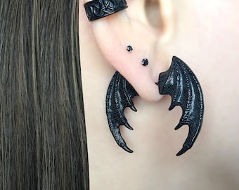 Dragon Wing Ear Jacket, Stainless Steel jewelry, Front back earrings