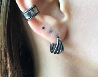 Hoop Earrings, Gothic Huggie Hoops, Stainless Steel jewelry