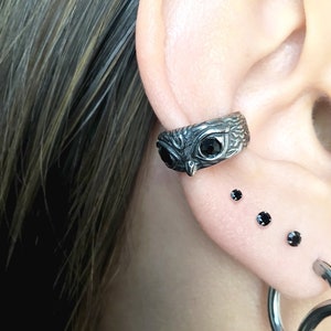 Owl Ear cuff, gothic ear cuff, stainless steel earrings, ear cuff, gothic jewelry, Owl jewelry, Owl ear cuff, mens ear cuff,