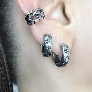 Stars hoop earrings, hoop earrings, huggie earrings, huggie hoop, gothic jewelry, mens hoops, stars earrings , stars earrings