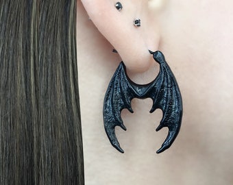 Dragon Wings Hoop Earrings, Stainless Steel Gothic Jewelry