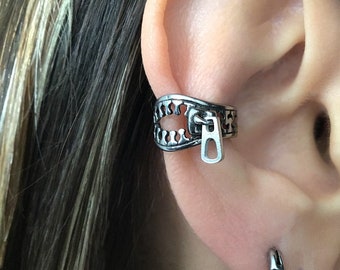 Zipper Ohrmanschette, Gothic Ohrmanschette, Edelstahl Ohrringe, Gothic Schmuck, Reißverschluss Ohrring, kein Piercing Ohrmanschette, Ohrmanschette, Manschettenohrring