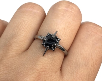 North Star ring,Stainless steel Star ring , gothic jewelry, punk jewelry, biker jewelry, stardust ring, black stone ring