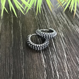 Textured oxidized  hoop earrings, hoop earrings, huggie earrings, huggie hoop, car tire earrings, gothic jewelry, mens hoops