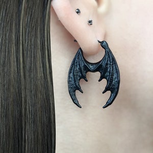 Dragon Wings  hoop earrings in Black, Wings hoops, dragon jewelry, hoops, gothic jewelry, mens hoops, gothic earrings