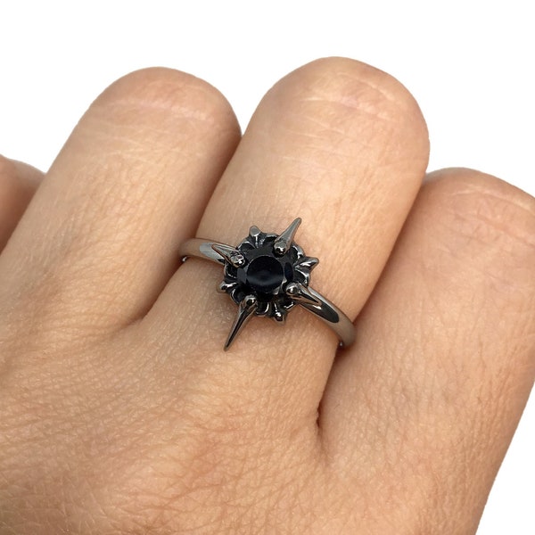 North Star ring,Stainless steel Star ring , gothic jewelry, punk jewelry, biker jewelry, stardust ring, black stone ring
