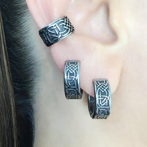 Mystic Loop Celtic braid earrings, Celtic braid hoop earrings ,Celtic hoops ,Celtic earrings, mens hoops ,viking earrings norse jewelry