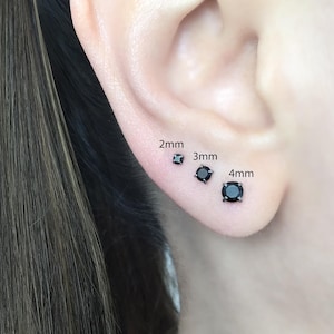 Studs with Screw back ,2mm stud earrings, small studs ,black  studs, 3mm studs ,tiny earrings,  black stone earrings, screw back earrings