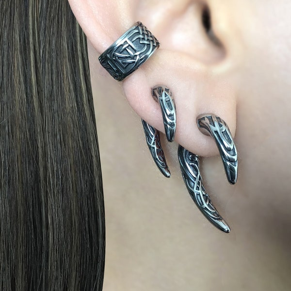 Celtic Claw Stainless Steel Front Back Earrings, Gothic Jewelry