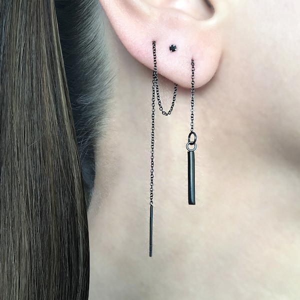 Threader earrings, Chain earrings, stainless steel earrings, gothic jewelry, gothic earrings, long threader earrings, bar earrings