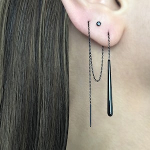 Threader earrings, Chain earrings, Black threader earrings, long chain earrings, gothic earrings, bar earrings, black earrings