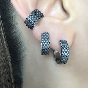 Dragon scale hoop earrings, dragon scale hoops, hoop earrings, dragon scale , scales, gothic earrings, mens earring, huggie hoops