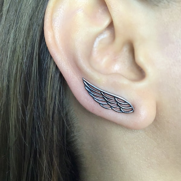 Angel wings crawler earrings, Angel wings earring, Wings earrings, Gothic earrings, ear crawler, ear climber, angel wings jewelry