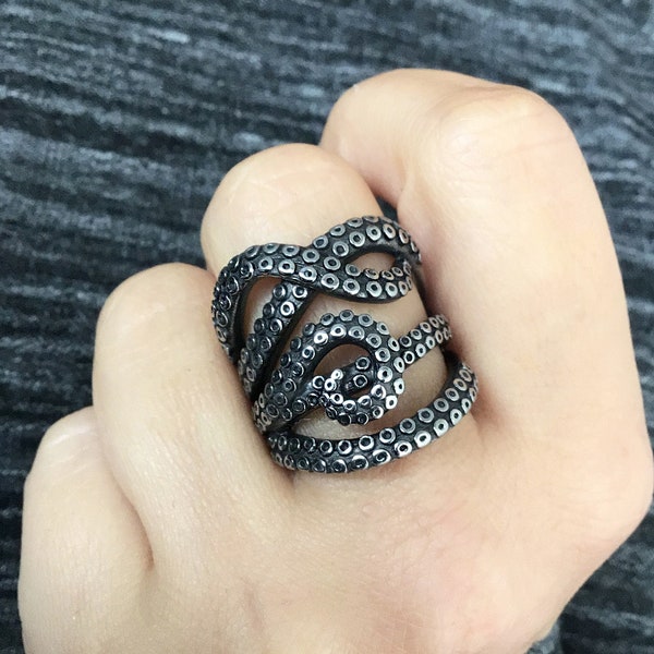 Bague pieuvre, grande bague pieuvre, bague tentacules de pieuvre, bijoux gothiques, grande bague, bague pour homme, bague unisexe