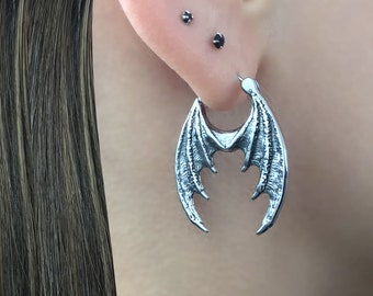 Dragon Wings Hoop Earrings, Gothic Jewelry, Stainless steel jewelry