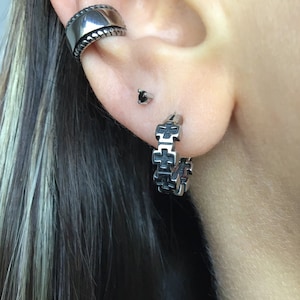 Oxidized Cross hoop earrings, hoop earrings, huggie earrings, huggie hoop, gothic jewelry, mens hoops, cross earrings, cross hoops