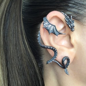 SINGLE  Dragon cuff earring, Dragon cuff earring, Gothic earring, gothic jewelry, Dragon ear cuff, Dragon earring, Dragon cuff