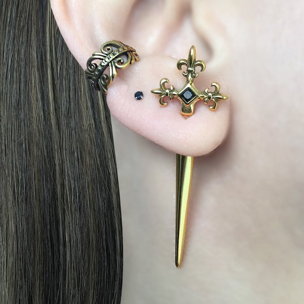 Sword earrings, Fleur de Lis Dagger  Ear Jacket, Stainless Steel  jewelry