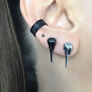 Bird skull earrings, bird  skull studs, skull jewelry, stainless steel earrings, gothic jewelry, gothic earrings, bird skull jewelry