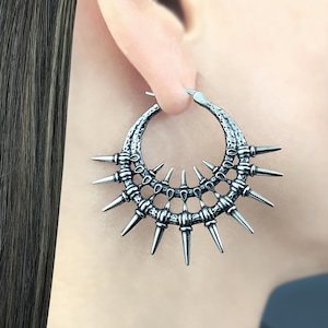 Double hoop with spikes, Spikes earrings,  Spikes hoop earrings,Gothic earrings, hoop earrings, gothic jewelry, gold hoops, black hoops