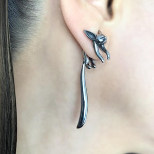 Fox earrings, Fox Front back earringsFox ear jacket, stainless steel earrings, long earrings, statement earrings, cute earrings