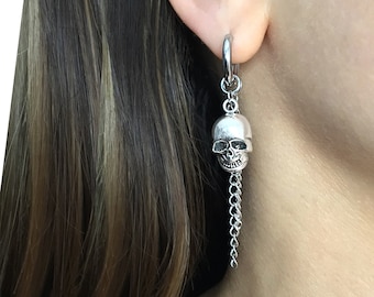 Skull  hoop earrings, hoop earrings, huggie earrings, huggie hoop, gothic jewelry, mens hoops, skull earrings, skull hoops