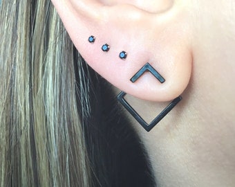 Front and back earrings, stainless steel earrings, gothic jewelry, ear jacket, geometric earrings, chevron earrings, square ear jacket