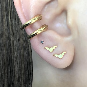 Bats earrings, Black bats studs, Sterling Silver tiny bats earrings, gothic jewelry, mens earrings, gothic earrings, tiny studs